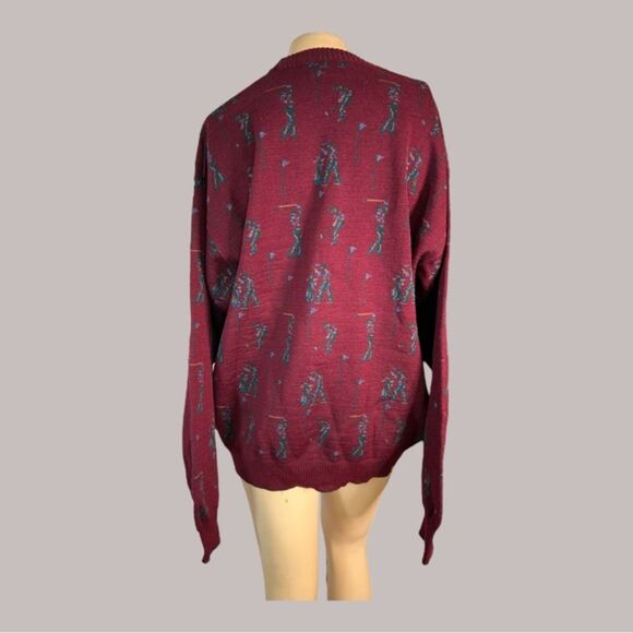 Tricots St. Raphael Burgundy Golfer Print Wool Sweater – Size L - Picture 2 of 6